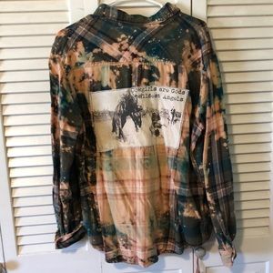 Acid washed flannel with western cowgirl graphics